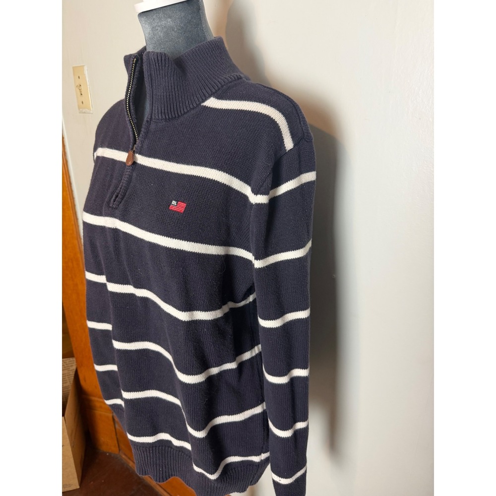 Polo Ralph Lauren Navy Striped Quarter Zip Sweater nautical coastal oversized m